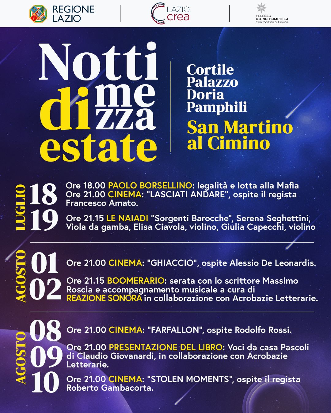 Al via “Notti di mezza estate”: cultura, musica e cinema sotto le stelle a palazzo Doria Pamphilj